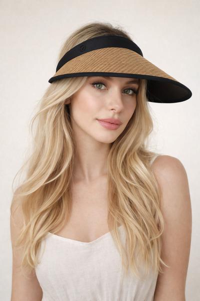 Şirin Giyim Aksesuar Visor Beige Straw Beach Tennis Golf Women's Hat - Stylis...
