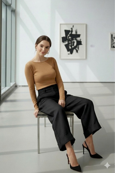 NO 601 Γυναικεία μπλούζα με λαιμόκοψη βιζόν, στενή εφαρμογή, μακρυμάνικη, με ...