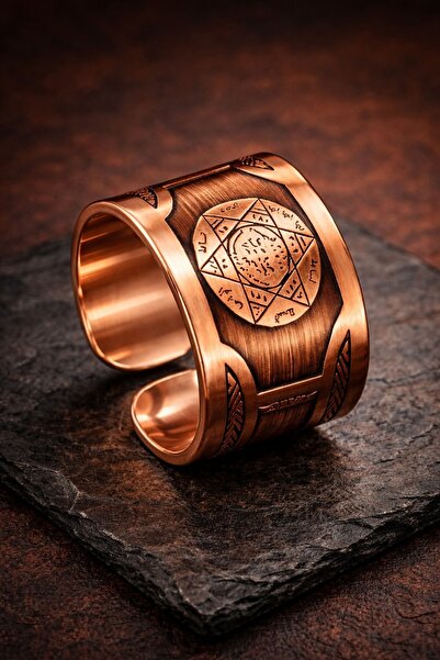 Otto Man Steel Jewelry Erkek Bakır Yüzük Hz Süleyman Mührü Davut Yıldızı Ayar...