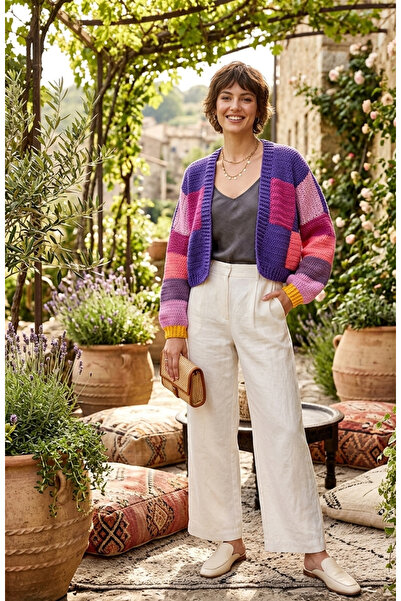 ÇATI KATI Vintage El Örgüsü Patwork Crop Hırka