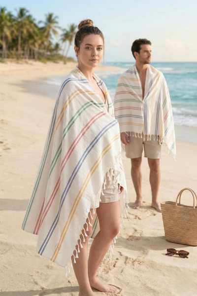 Miabella Home Πετσέτα μπάνιου μεγάλου μεγέθους 100% βαμβάκι Unisex ριγέ πετσέ...