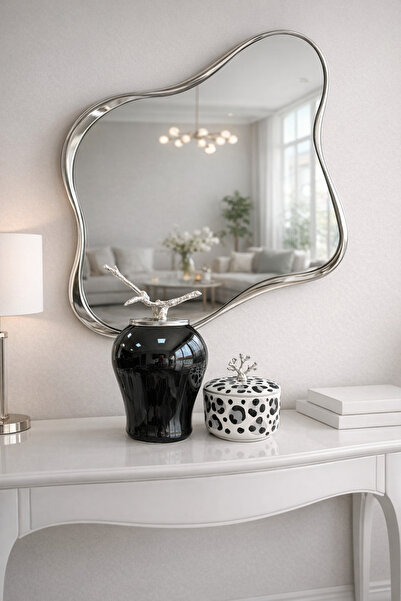 ferayhome Dekoratif Obje GÜMÜŞ Dallı Siyah Şah Küp Mercan Zamaklı Gri Leopar ...