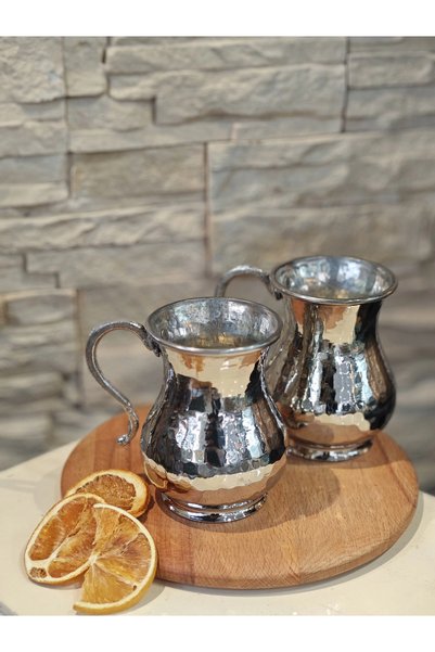Bakır Concept Copper Ayran Cup Forged Model Silver Color Set of 2
