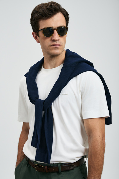 Lufian Roland Erkek Basic Tişört Kırık Beyaz