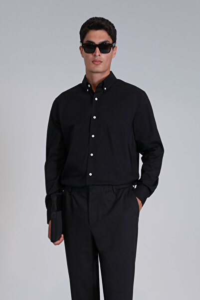 Lufian Ανδρικό μαύρο πουκάμισο Jakob Slim Fit - Βασικό μοντέλο