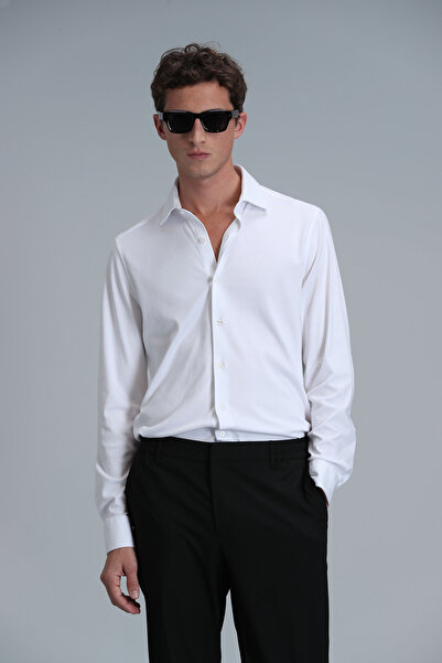 Lufian Ανδρικό λευκό πουκάμισο Basic Comfort Fit - Apel