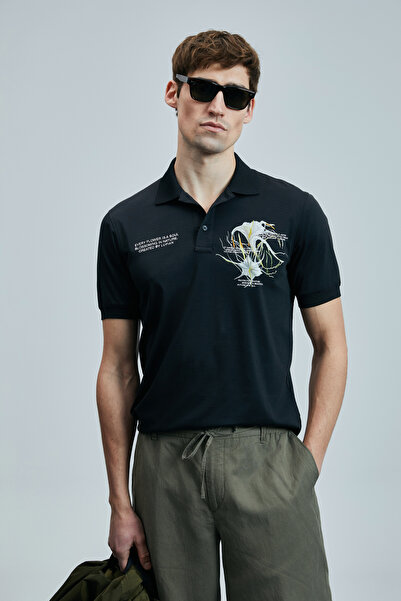 Lufian Bloom Smart Men's Polo T-Shirt Black