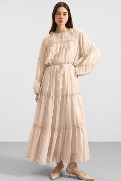 Olcay Chiffonkleid mit Raffdetails CREME 9416-E