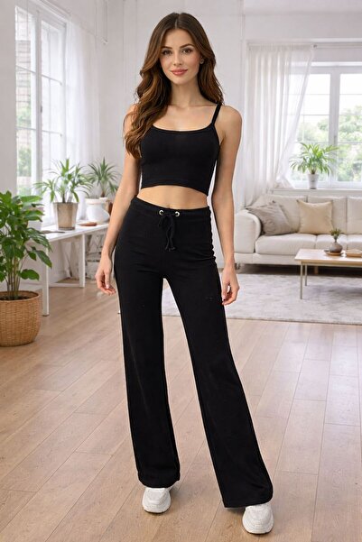 ESPOİRPLUS Μαύρο ΠΑΝΤΕΛΟΝΙ ΜΕ ΖΩΝΗ ΚΑΙ ΚΟΡΔΟΝΙΑ ΣΕΤ ΚΡΟΠ ΤΟΠ και ΠΑΝΤΕΛΟΝΙ