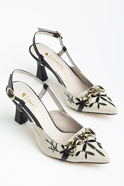 Moda Hanım Γυναικεία μαύρα λινά παπούτσια με τακούνι με ανοιχτή πλάτη