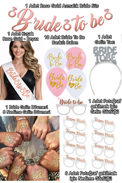 Parti dolabı Σετ για μελλοντική νύφη σε ροζ χρυσό, είδη για πάρτι εργένισσας,...