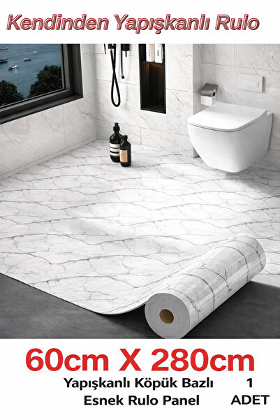 UKAB DEKOR 60x280 Cm Tek Parça Esnek Köpük Pvc Mermer Desenli Duvar Paneli Ba...