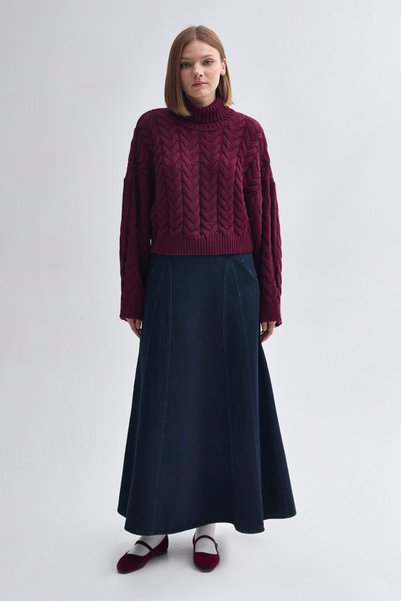 ZÜLAYS Denim Skirt with Piece Detail Dark Blue