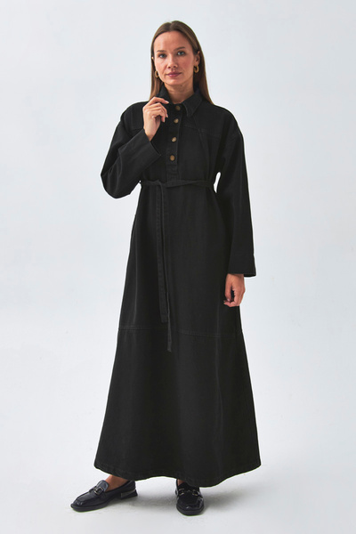 ZÜLAYS Oversize Denim Elbise Siyah