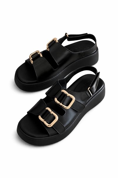 nope21shoess Sierra Black Genuine Leather Sandals