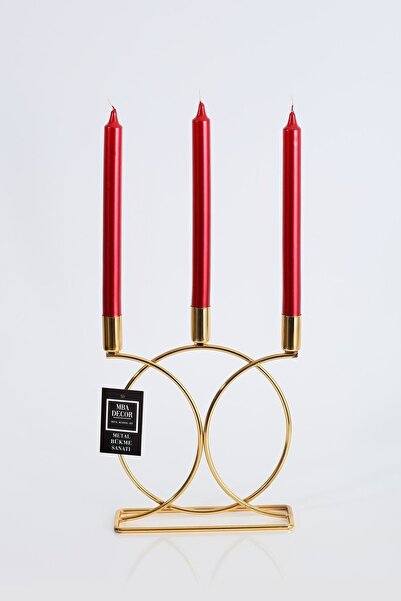 mba decor metal bending art Metal Geometrik 3 Lü ( Üçlü ) Gold Şamdan Mumluk Dekoratif Mumluk 23cm Paslanmaz Kaplama Ev Dekorasy