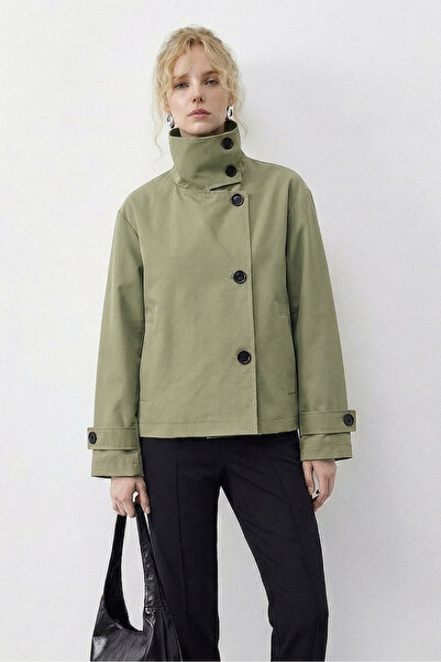 Bianco Lucci Γυναικεία κοντή καμπαρντίνα ψηλός λαιμός Με φόδρα Με λεπτομέρεια...