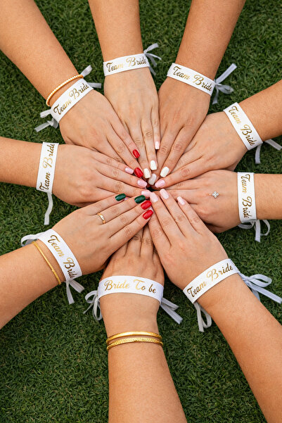Parti dolabı Bride To Be, Team Bride Beyaz Gold Altın Sarısı Nedime Bilekliği...