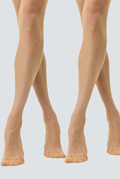 C&City Συσκευασία 2 τεμαχίων καλσόν μεγάλου μεγέθους 15 Denier με σχέδιο αστε...