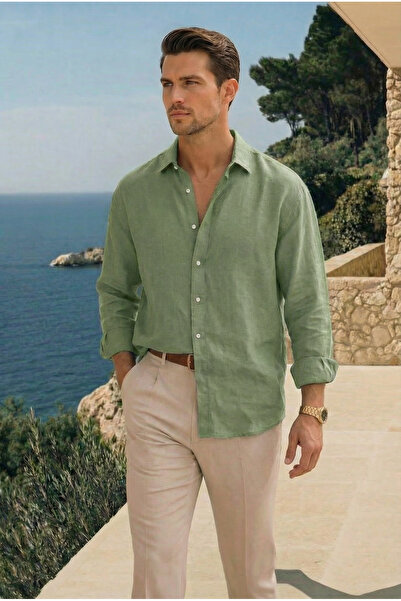 Mero Life Ανδρικό πουκάμισο με μανίκια από ύφασμα μουσελίνας, πολυτελές, αναπ...