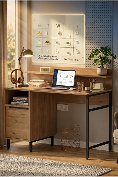 Yurudesign Ocean Çalışma Masası Raflı Dolaplı Metal Ayaklı Sepet On16-s