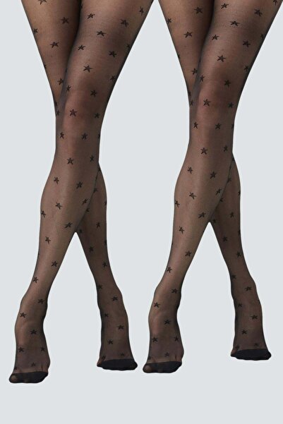 C&City Συσκευασία 2 τεμαχίων Καλσόν με σχέδιο αστεριών 15 Denier σε μεγάλο μέ...