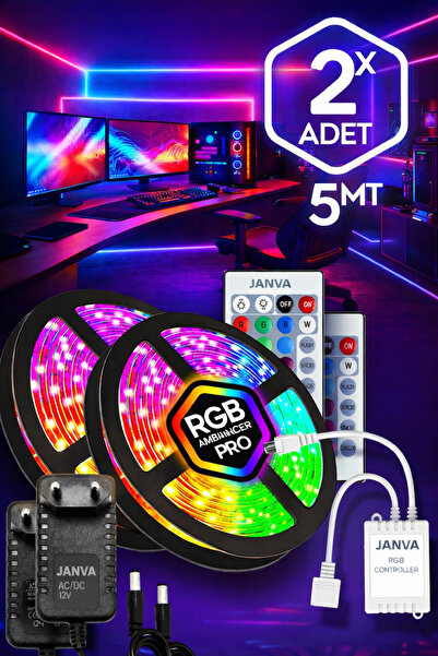 SHAVER Şerit Led 5 Mt 300 Led Kumandalı 16 Renkli Silikon Yapışkanlı Adaptörl...