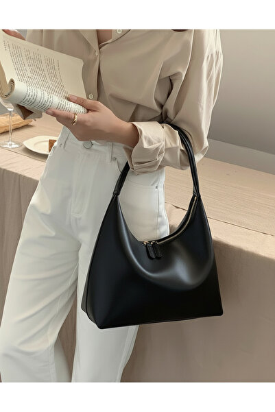 HONEY BAG Τσάντα χειρός και ώμου με διπλό φερμουάρ Vintage τύπου Micel, Μαύρη