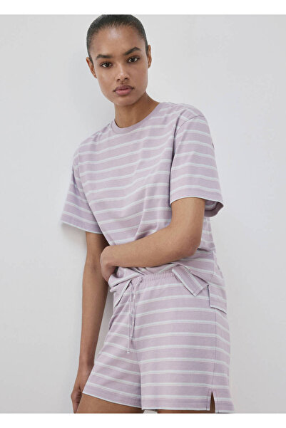MANGO Woman Pamuklu çizgili pijama şort