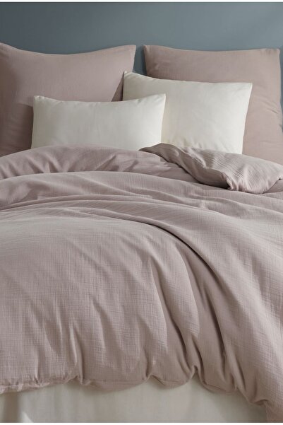 NazeninHome Σετ Παπλωματοθήκης Μουσελίνας Μονό Μπεζ |   Με σεντόνια