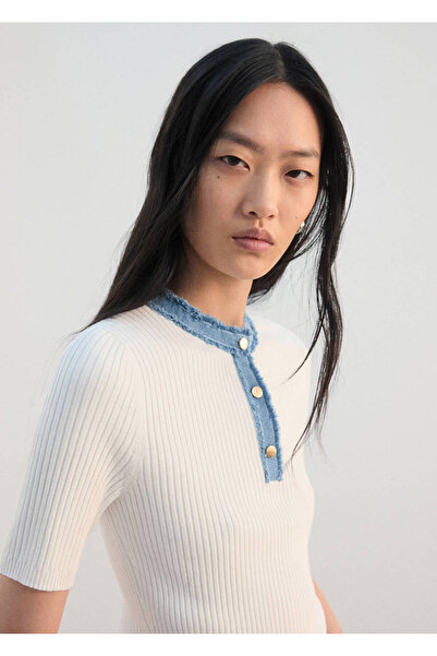 MANGO Woman Contrast Collar Buttoned Jersey