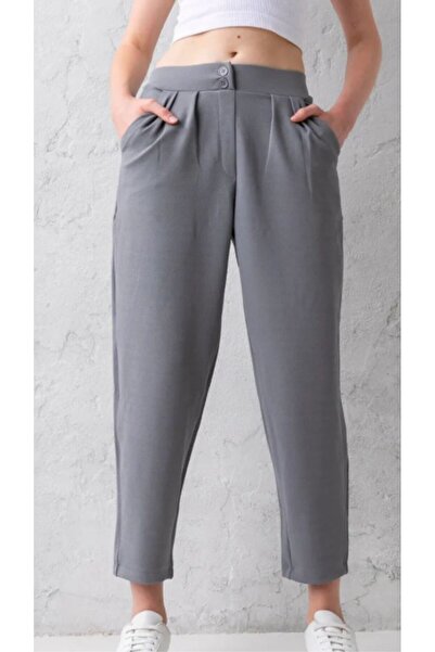 THIFF GYMWEAR Double Buttoned Carrot Model Ankle Length Women's Fabric Pants