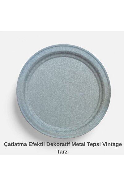 EceAksesuar Çatlatma Efektli Dekoratif Metal Tepsi | Modern & Vintage Şık Tas...