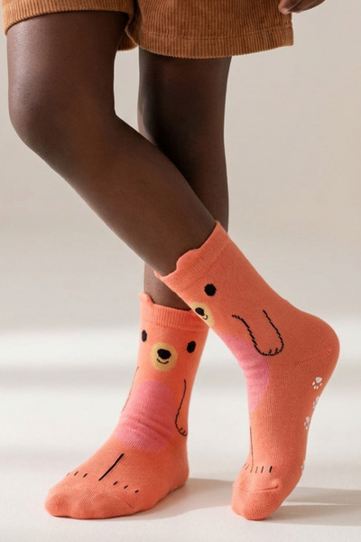 Katia&Bony Κοριτσίστικες κάλτσες με σχέδιο αρκουδάκι ροζ