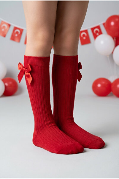 Katia&Bony Κοριτσίστικες κάλτσες μέχρι το γόνατο με κορδέλα και φιόγκο, κόκκινες