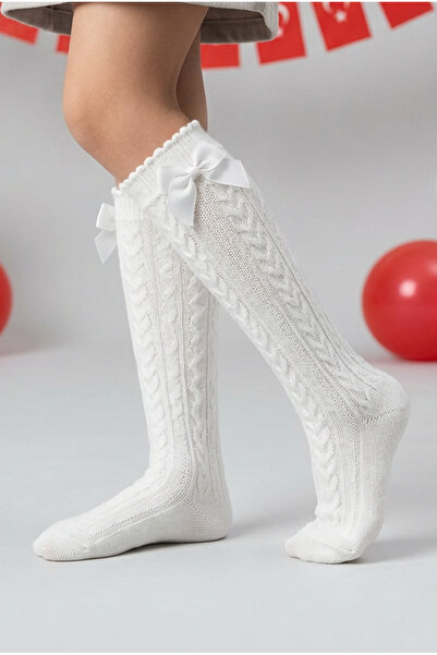 Katia&Bony جوارب بيضاء للركبة من Heart ذو ملمس بارز للفتيات
