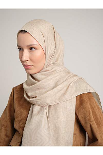 Ayshara Σιραζέ Μονόγραμμα Απλό Με σχέδιο Διπλής όψης Σάλι - Πέτρινο Μπεζ