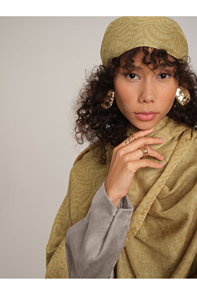 Ayshara Σάλι Şiraze Monogram Plain Με σχέδιο Διπλής όψης - Σκούρο Μουσταρδί Κ...