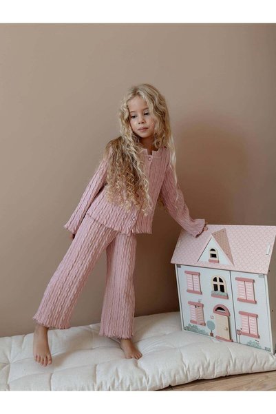 Generic Brand Pink Girls' Buttoned Knitwear Set