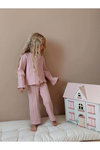Generic Brand Pink Girls' Buttoned Knitwear Set