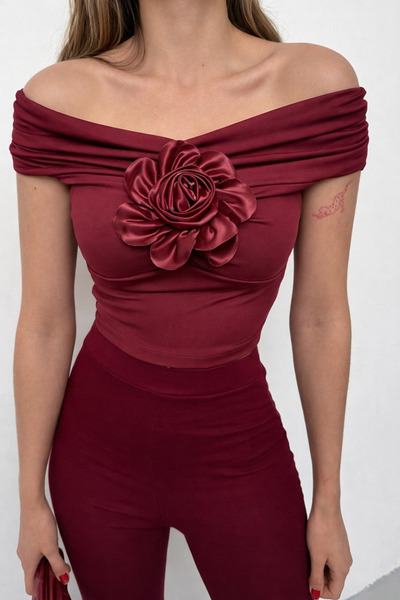 İLKCET MODA Bluză de scafandru cu guler Madonna cu accesorii trandafiri