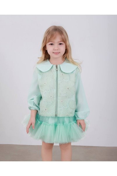 le petit sole Girls' Beaded Embroidered Jacket and Tutu Skirt Set