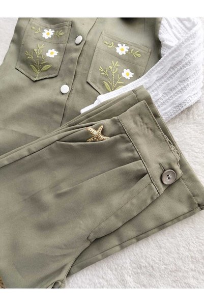 Generic Brand Gabardine Pocket Embroidered 2-Piece Green Suit