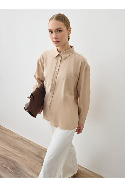 Refka Modal Blouse / Shirt with Pile Detail - Cream - Refka