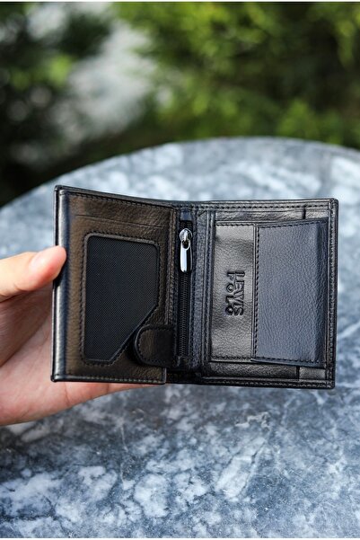Handy Black Men's Wallet with Elliptical Genuine Leather Abundant Card Holders