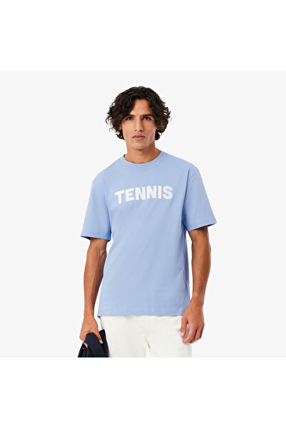 Lacoste Erkek Classic Fit Bisiklet Yaka Baskılı Mavi T-Shirt