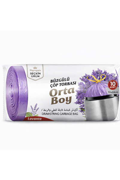 hopsepete Büzgülü Çöp Torbası Lavanta Kokulu 55x60 Orta Boy 10’Lu 1 Adet