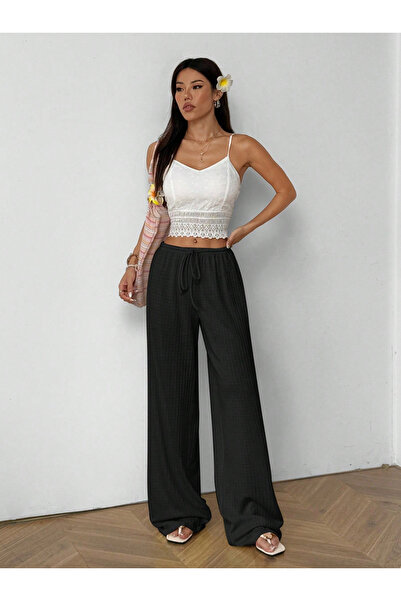 S&A DESIGN Γυναικείο παντελόνι από λινό μείγμα μουσελίνας με φαρδιά ισπανικά ...