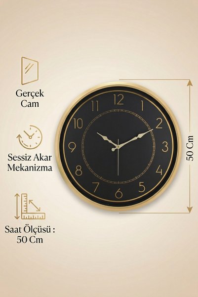 Frapan Home GLX 50 Cm Premium Dekoratif Duvar Saati Sessiz Mekanizmalı Büyük Boy Salon Saati