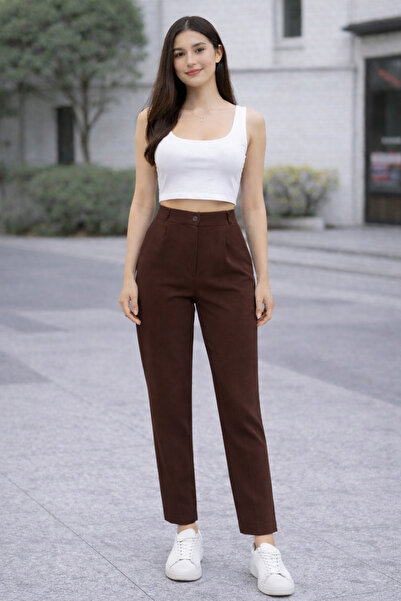 Maison La Femme Γυναικείο παντελόνι ψηλόμεσο πλισέ με φούστα καρότο